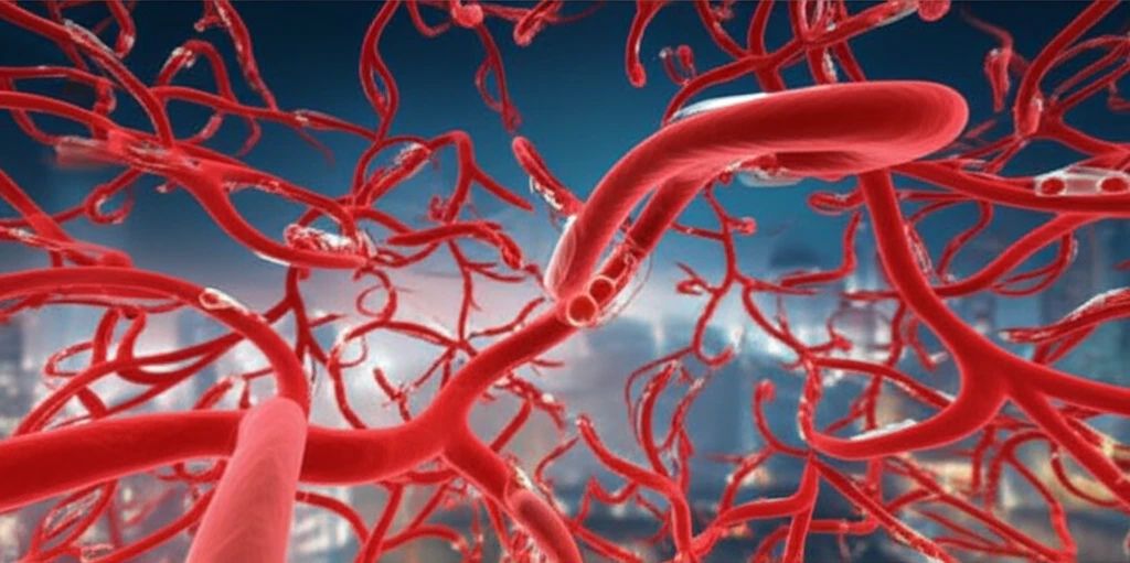 Network of blood vessels with medication capsules, representing VTE treatment.