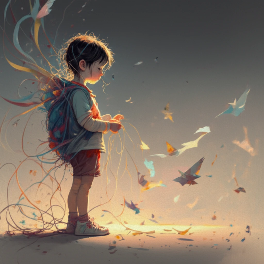 Child releasing tangled thoughts, symbolizing CBT for OCD.