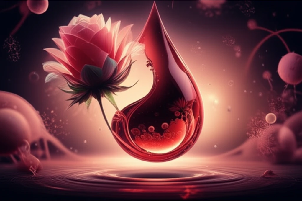 Blood drop transforming into a flower, symbolizing liquid biopsies and cancer care.