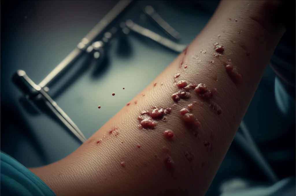 Close-up of a palm affected by Palmar Purpuric Lichen Nitidus, a rare skin condition characterized by tiny, red-brown spots.