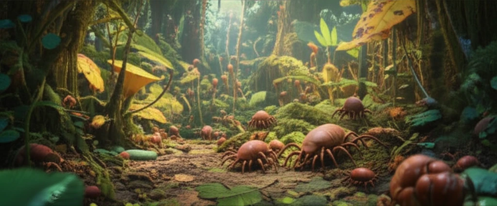 Tiny mites in a polluted tropical forest.