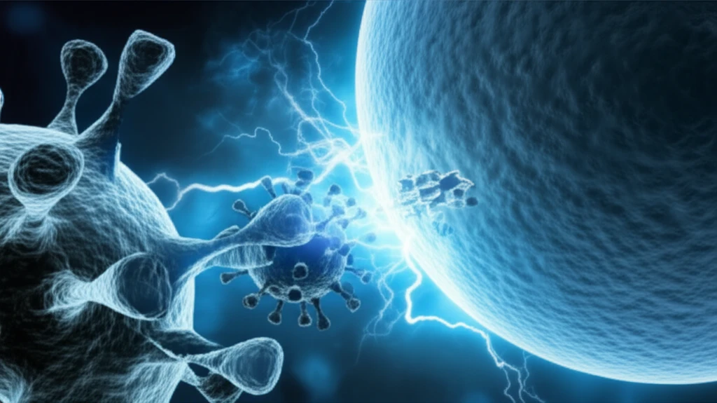 RSV virus blocked from entering a cell by a protective energy field.