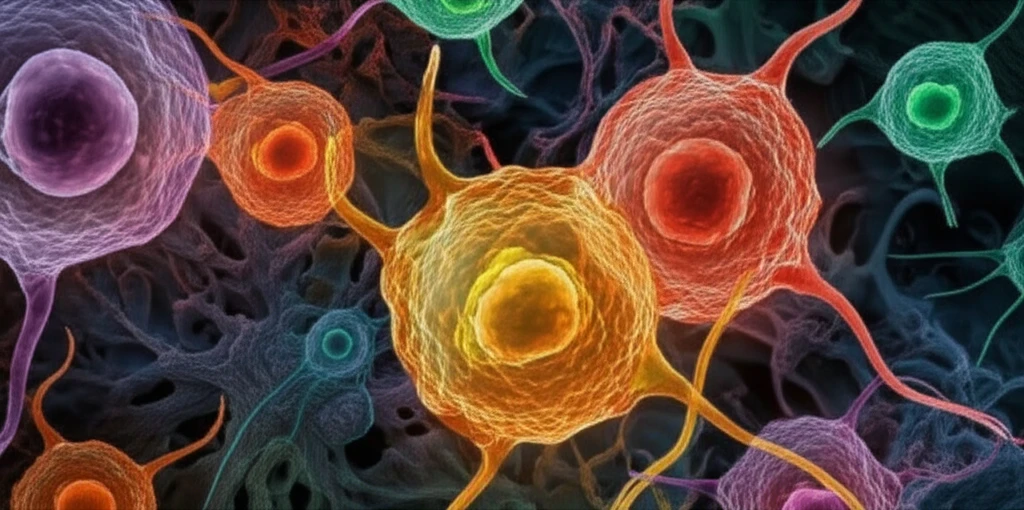Cancer cells transforming into immune cells.