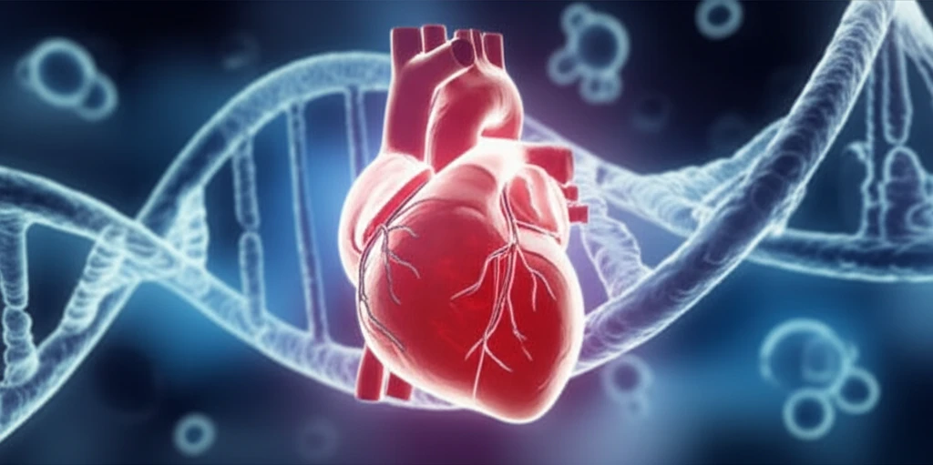 Glowing heart surrounded by regenerating cells, symbolizing cardiac regeneration research.