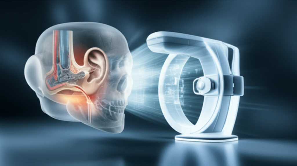 High-tech temporal bone imaging scanner with glowing inner ear details