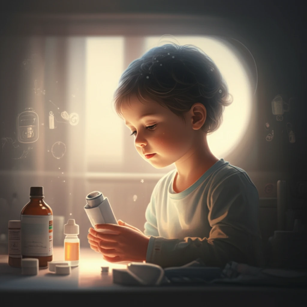 Surreal illustration of a child with bronchiolitis symptoms surrounded by medications, evoking relief and hope.