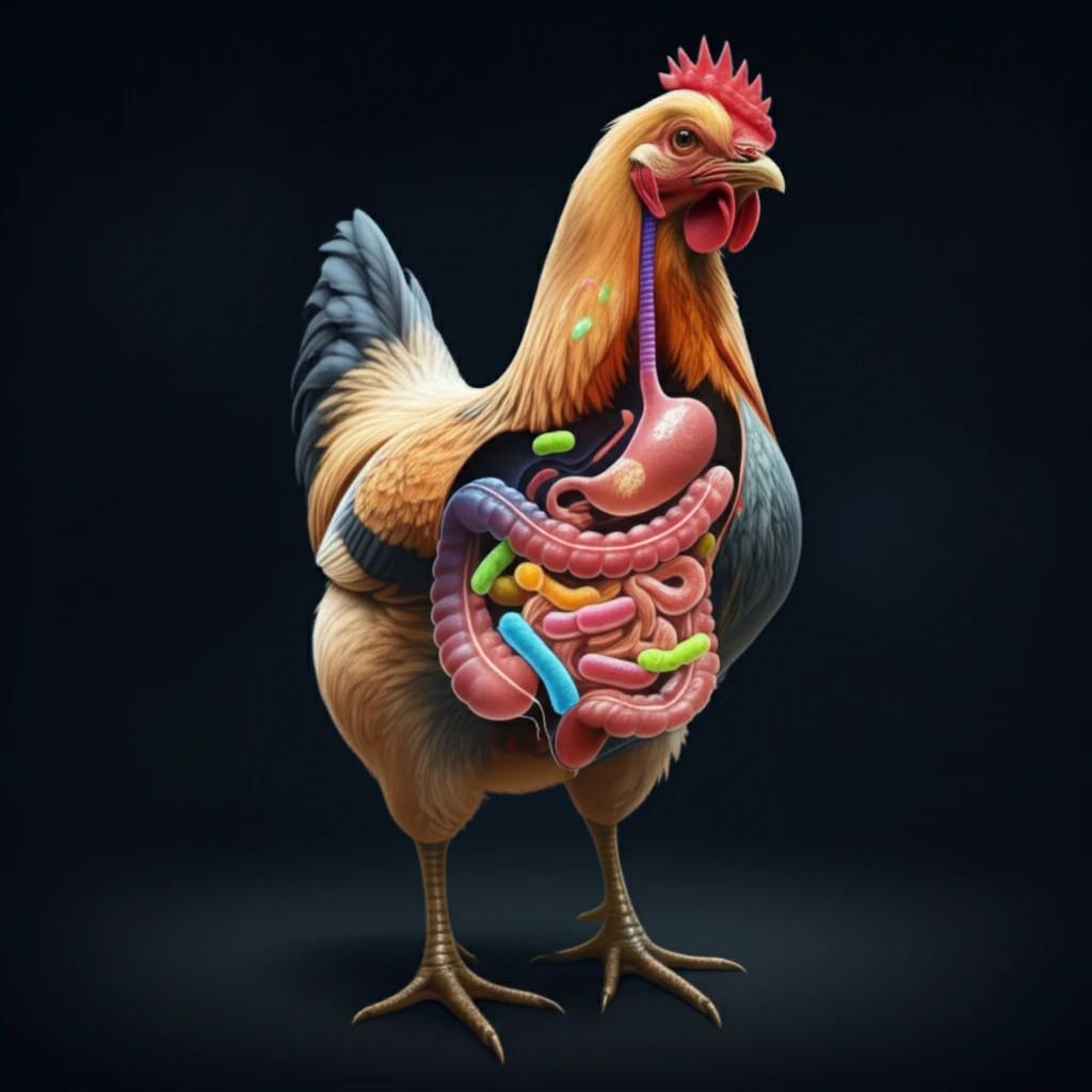 Surreal illustration of a healthy chicken digestive system.