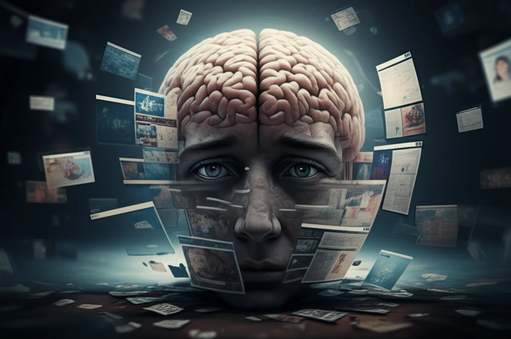 A surreal illustration depicting a tired brain navigating a confusing website.