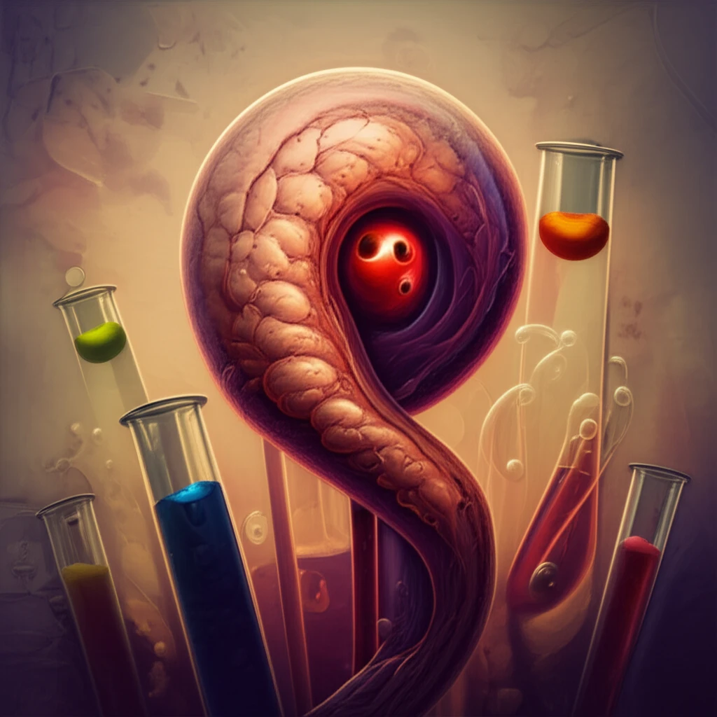 Surreal illustration representing the diagnosis of ovarian torsion through laboratory markers.