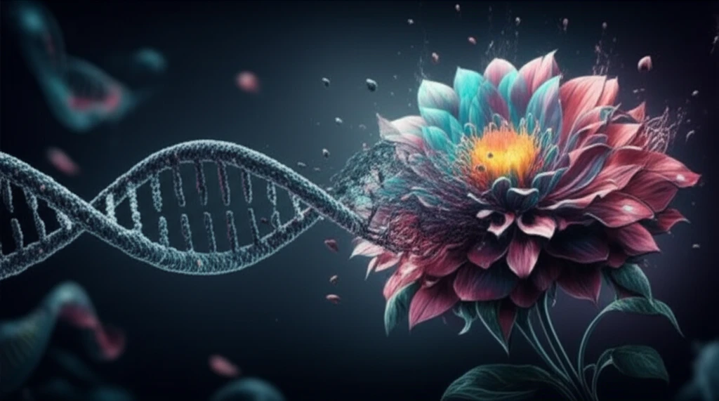 DNA strand transforming into a flower