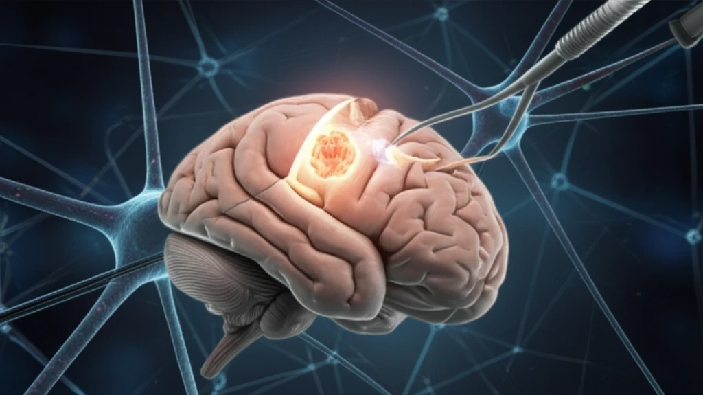 Illustration of brain tumor surgery with emphasis on location and precision.