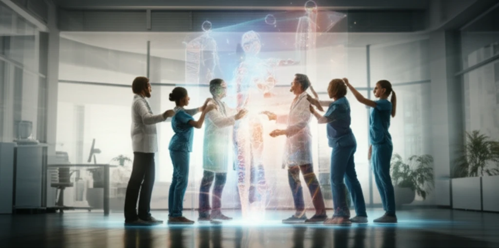 Interdisciplinary healthcare team collaboratively building patient well-being.