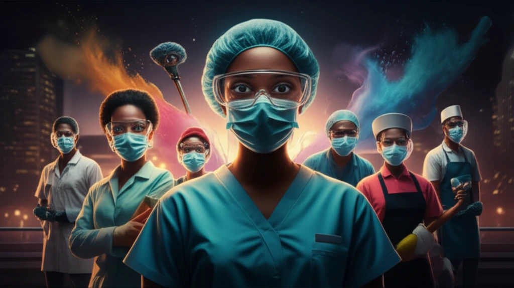 Workers wearing eye protection surrounded by chemical splashes.