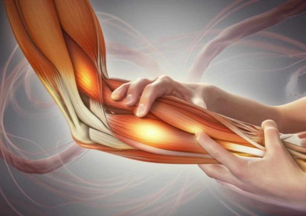 Illustration of fascial manipulation on an elbow.