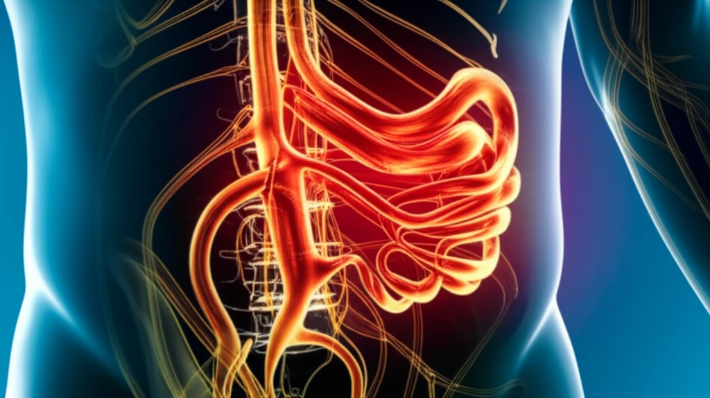 Digital illustration showing pressure impacting nerves in the abdomen.