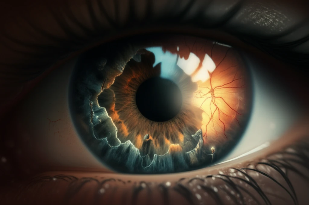Surreal illustration of myopic macular hole surgery