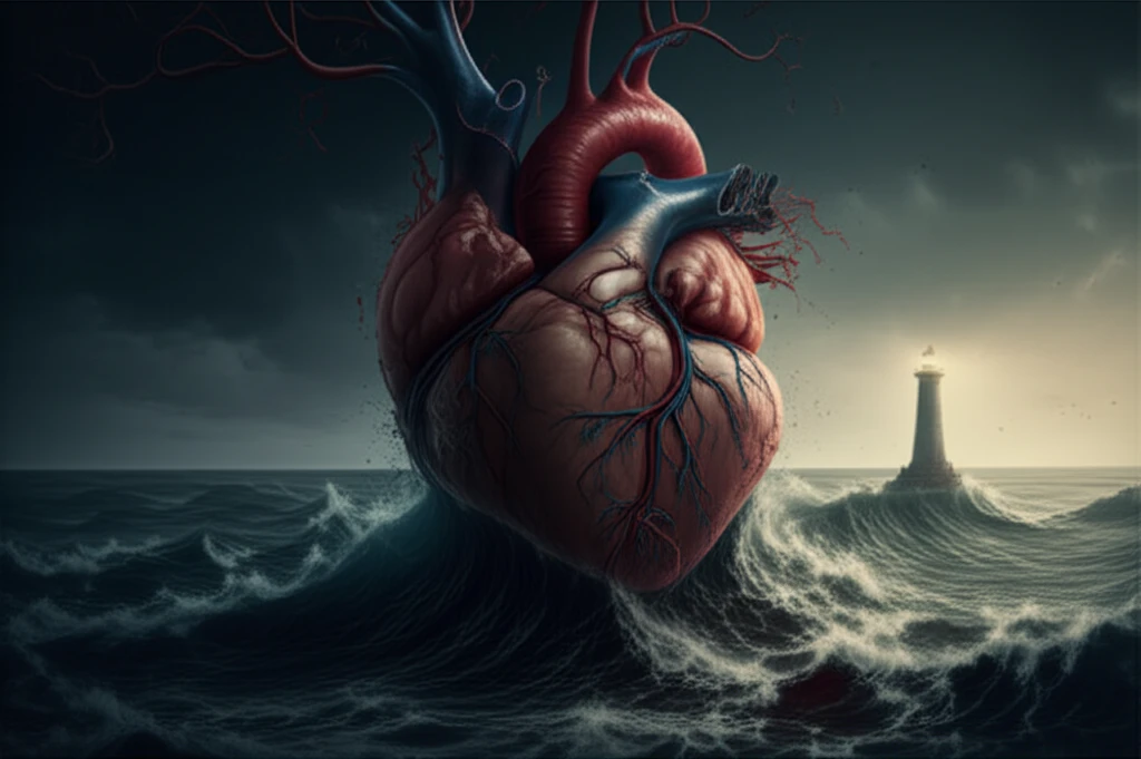 Symbolic image of heart damaged by infective endocarditis and embolic events.