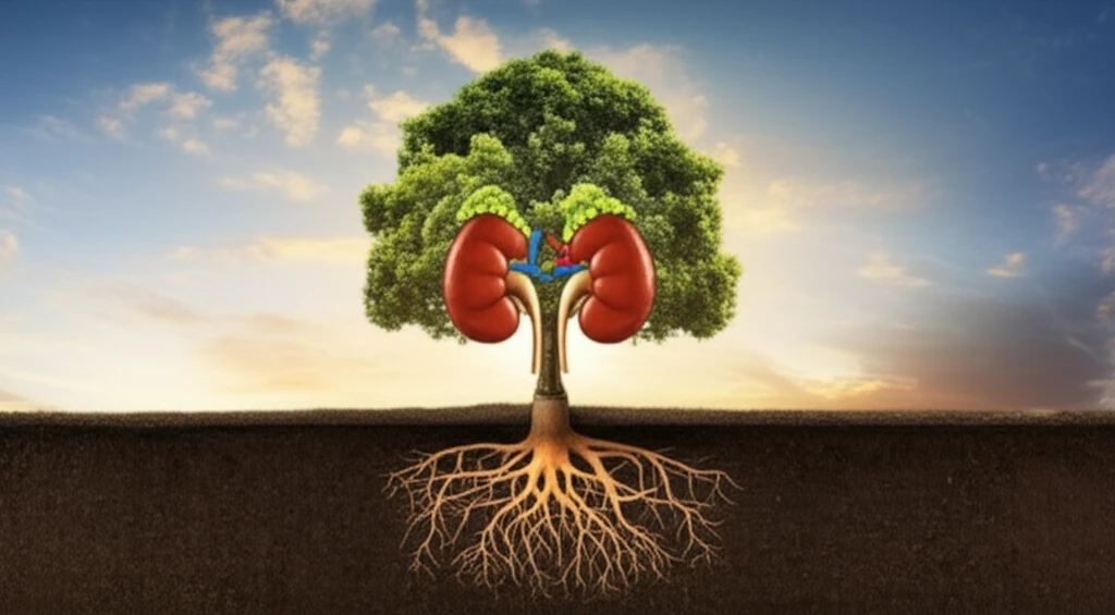 Symbolic illustration of healthy kidneys supporting a thriving tree, representing the importance of diet and lifestyle in managing chronic kidney disease.