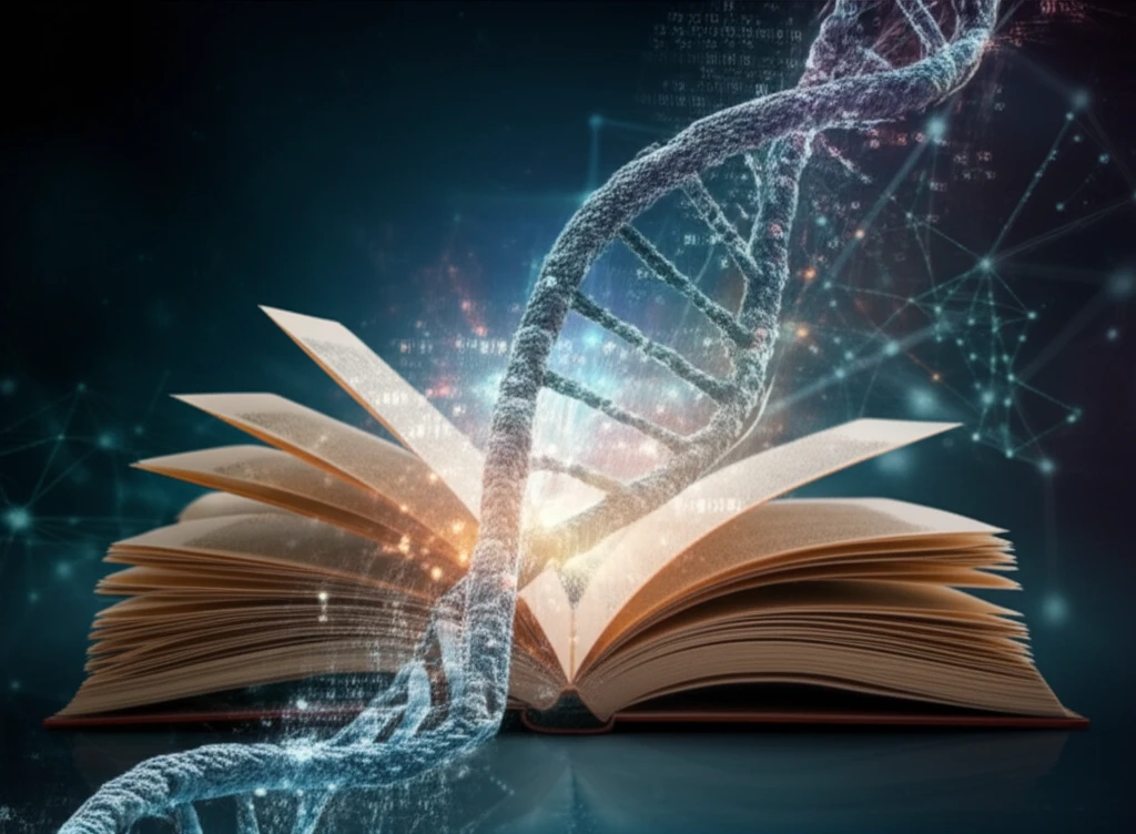 DNA strand transforming into an open book