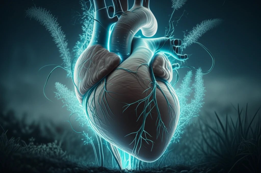 Cyperaceae plants interwoven with a heart, symbolizing blood pressure reduction.