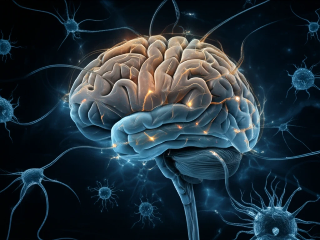 Brain and immune system intertwined in communication.