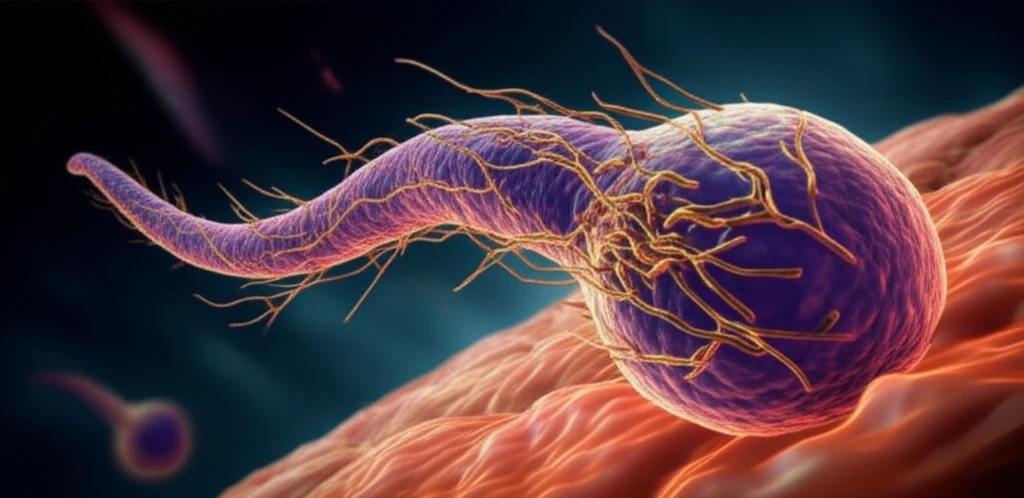 Pancreatic cancer cell invading tissue, with fascin protein highlighted.