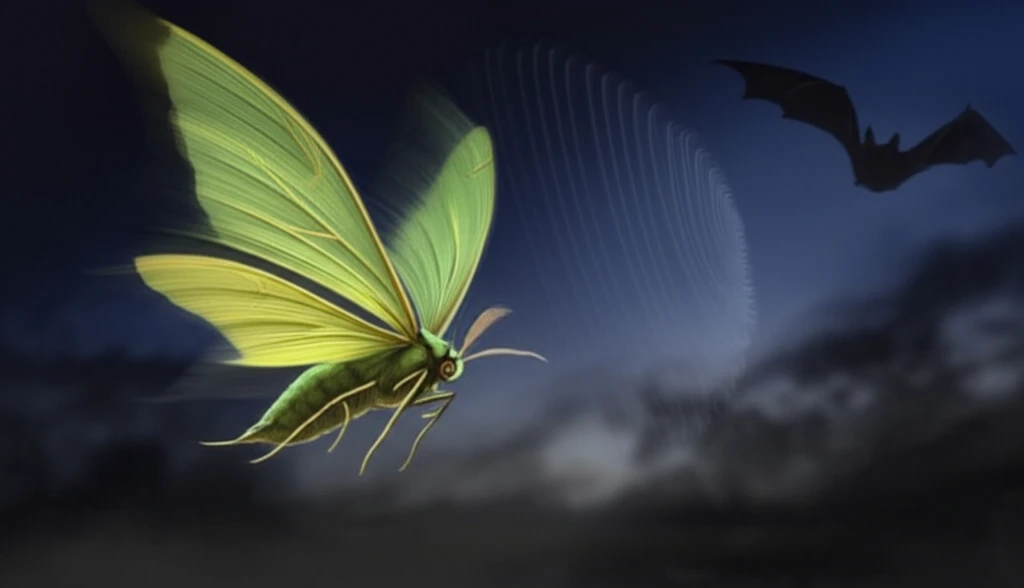 Lucerne moth evading bat echolocation through erratic flight.