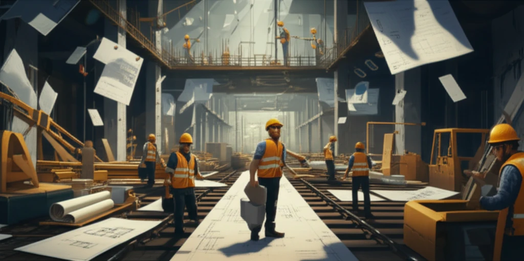 Chaotic metro construction site symbolizing mismanagement in design reviews.