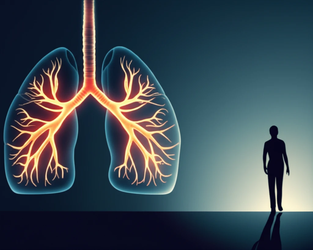 Illustration of lungs with glowing pathways, symbolizing improved lung function and exercise after pulmonary angioplasty.