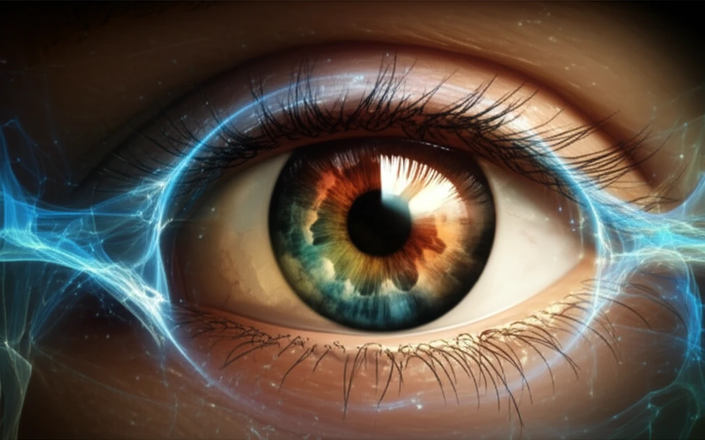Illustration of a healthy eye with glowing energy, symbolizing retinal health and protection.