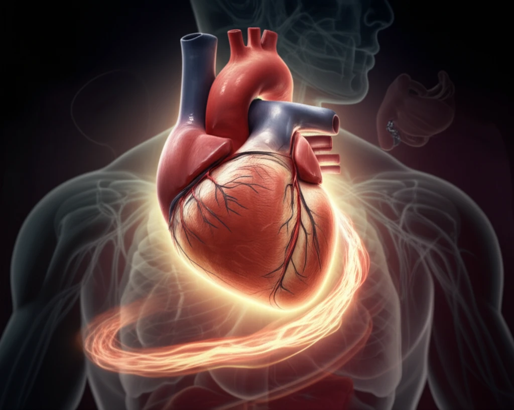 Illustration of a heart being cradled by flowing light, representing restored circulation.