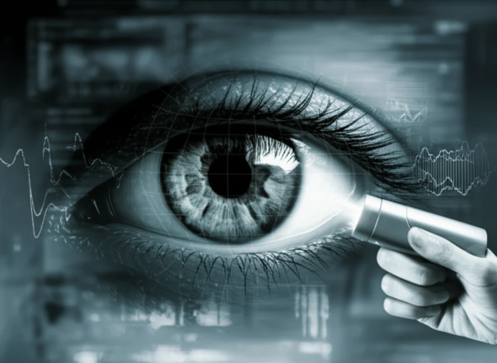 Illustration of an eye exam with a tonometer, showing potential for misalignment.