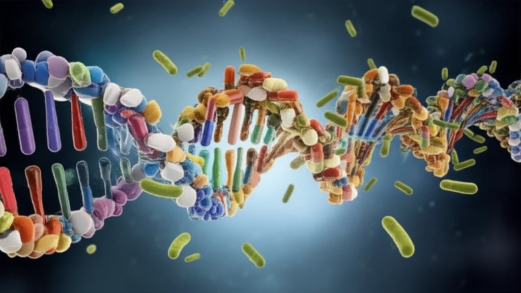 DNA strand intertwined with antibiotic pills combating staph bacteria