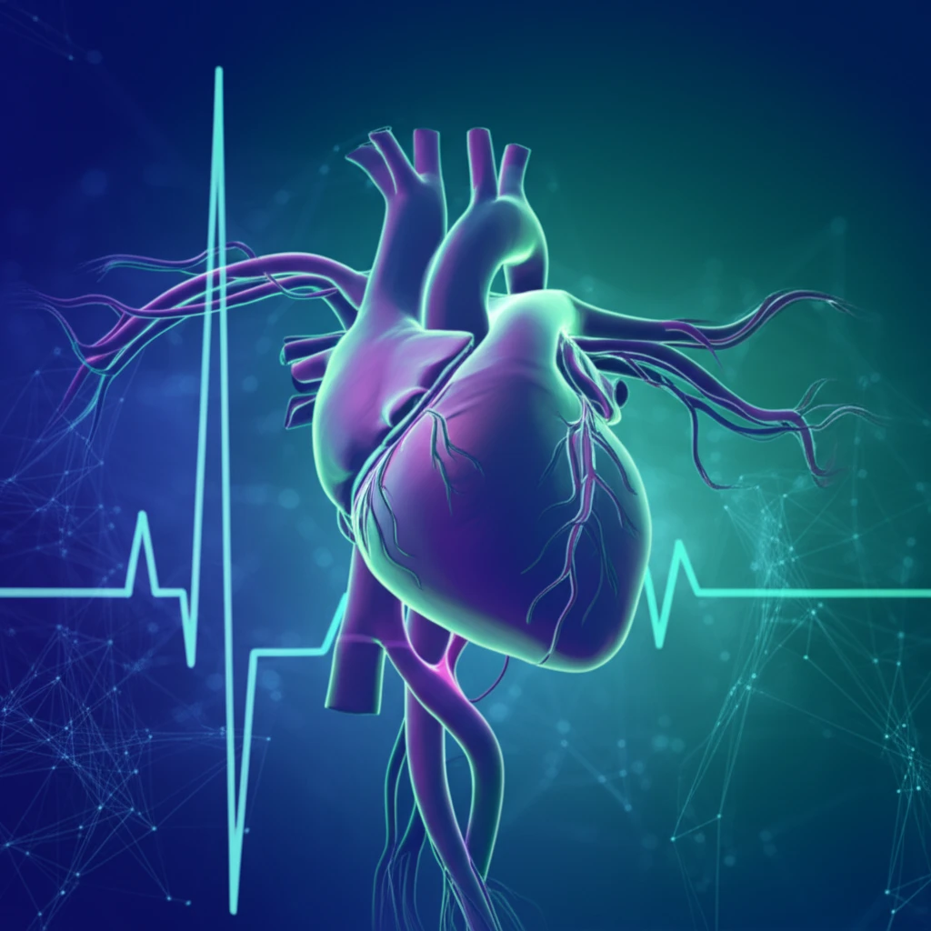 Illustration of a pulse waveform transforming into a healthy heart, symbolizing arterial health.