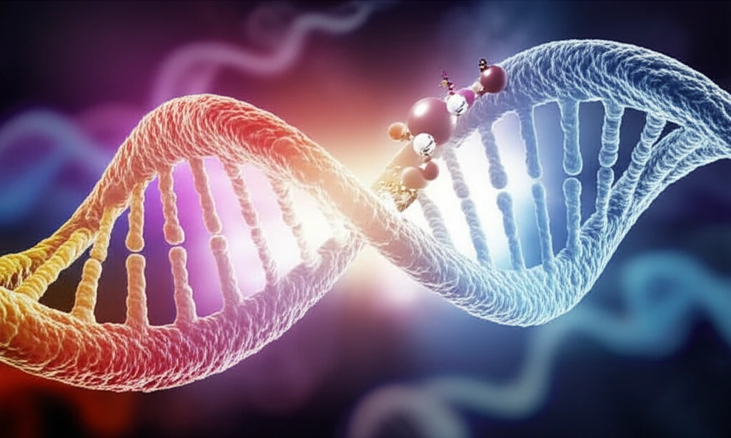 DNA strand and sugar molecule symbolizing the genetics of diabetes risk.