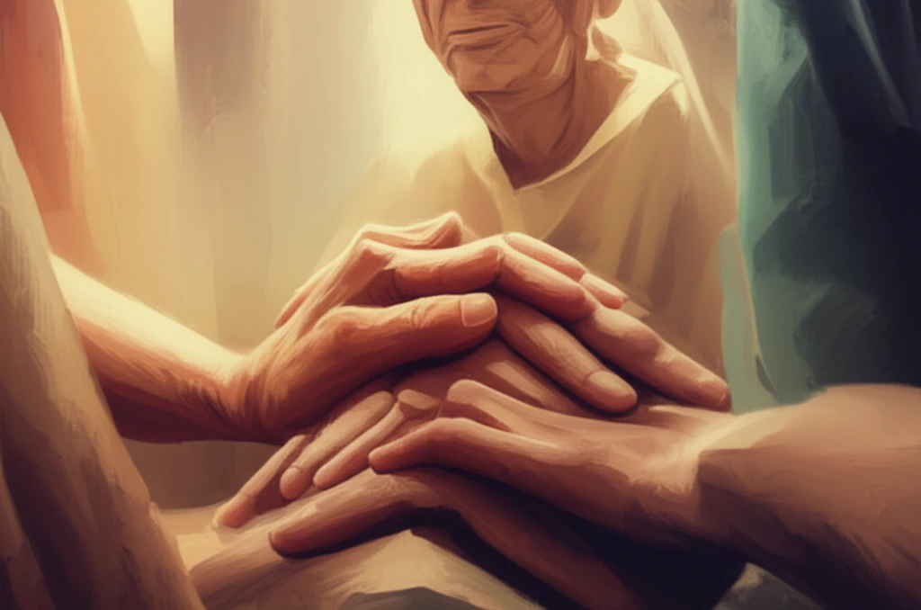 Person-centered care illustrated with helping hands supporting seniors.