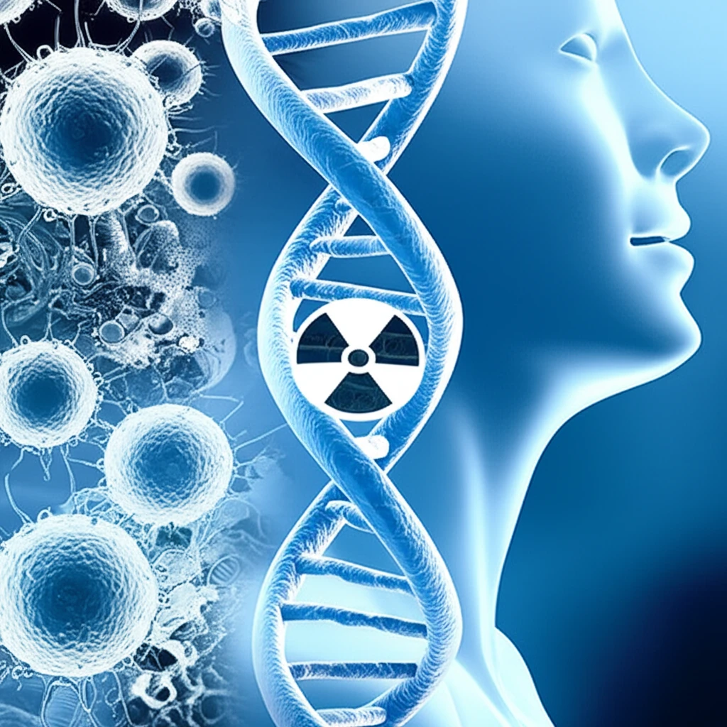 DNA strand and radiation symbol