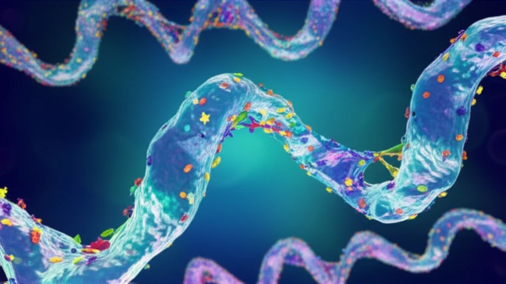 Abstract illustration of jumping genes altering bacterial DNA.