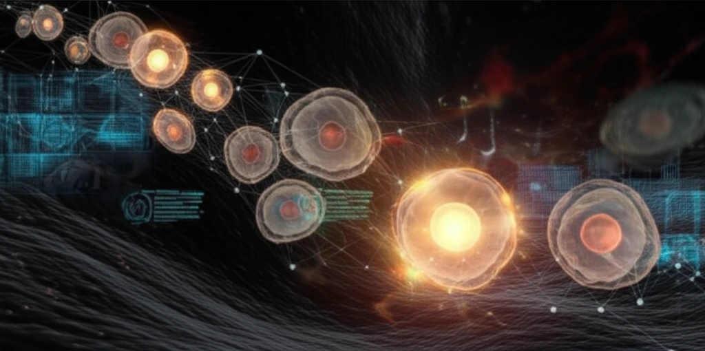 Illustration of circulating tumor cells with varying levels of visibility, representing the heterogeneity of CTCs and the potential for personalized medicine.