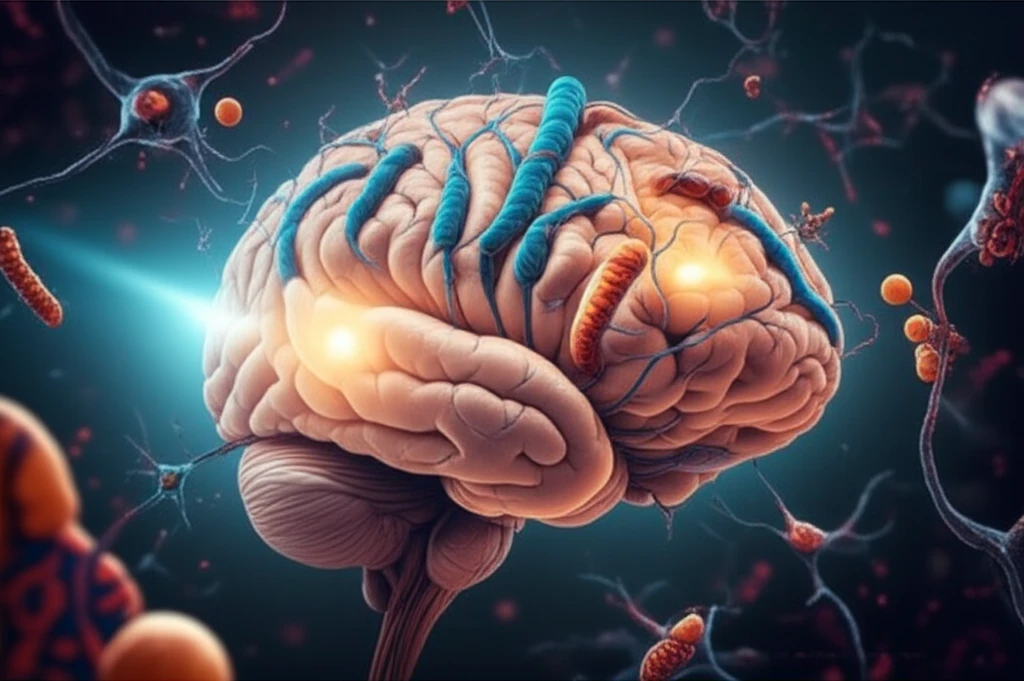 A surreal illustration of the complex cellular processes involved in Parkinson's disease.