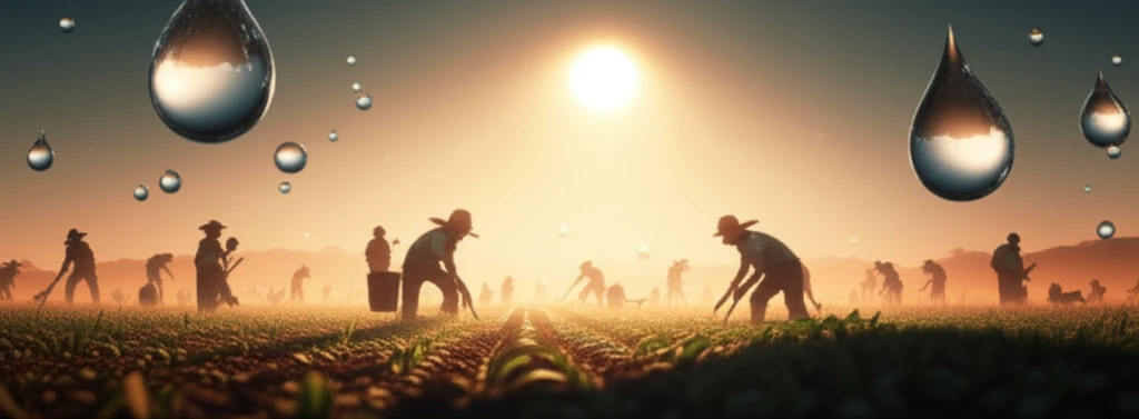 Farmworkers working in extreme heat, seeking shade and hydration.