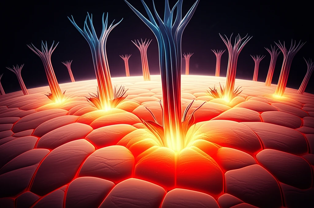 Inflamed skin cells with overactive Dectin-2 receptors delaying wound healing.