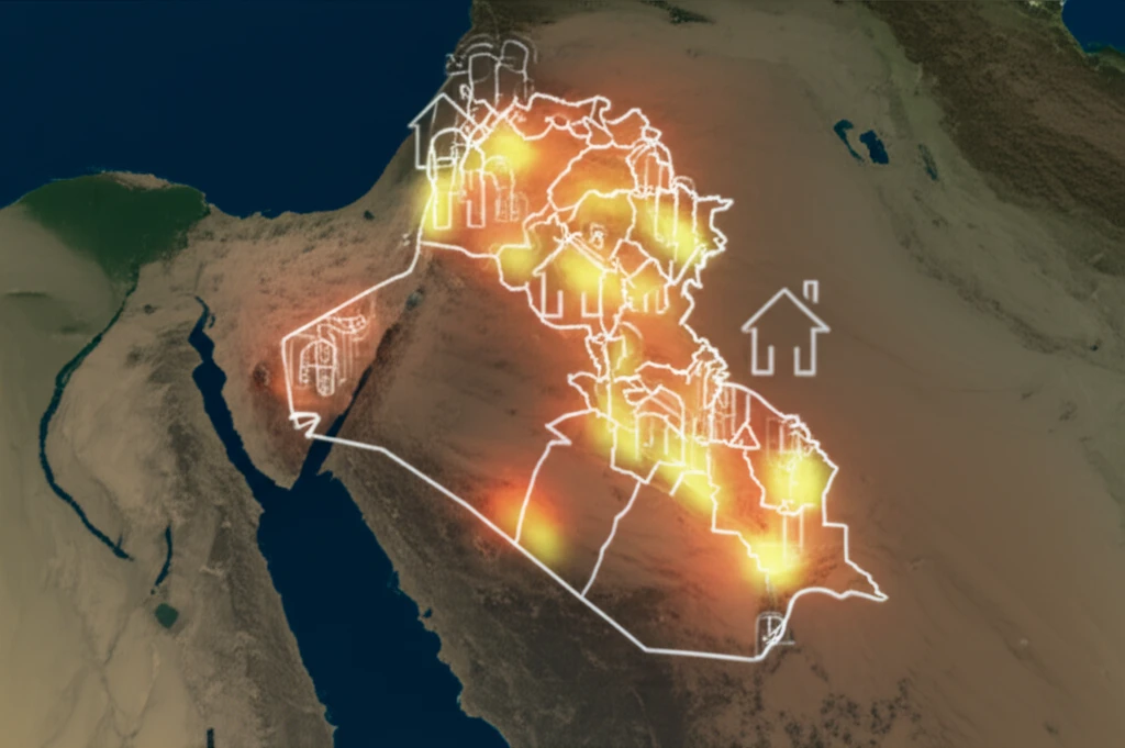 Map of Iraq highlighting malnutrition and income disparities.