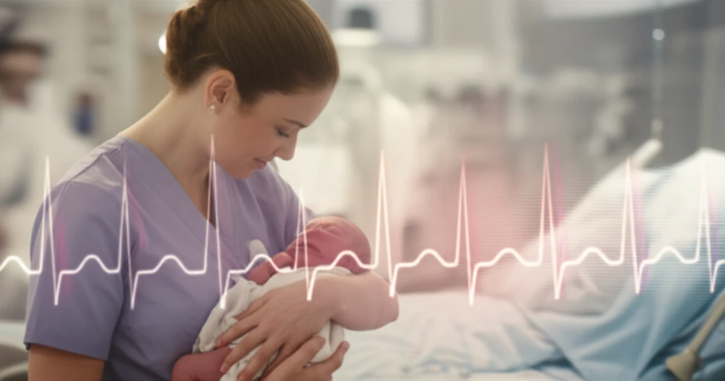 A nurse cradling a newborn baby, symbolizing the importance of nurse well-being in patient care.