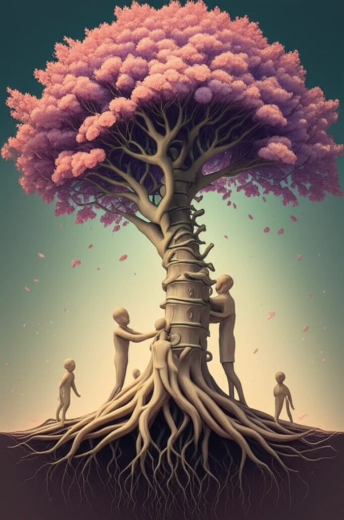 Spine transforming into a tree symbolizing emotional and physical support.