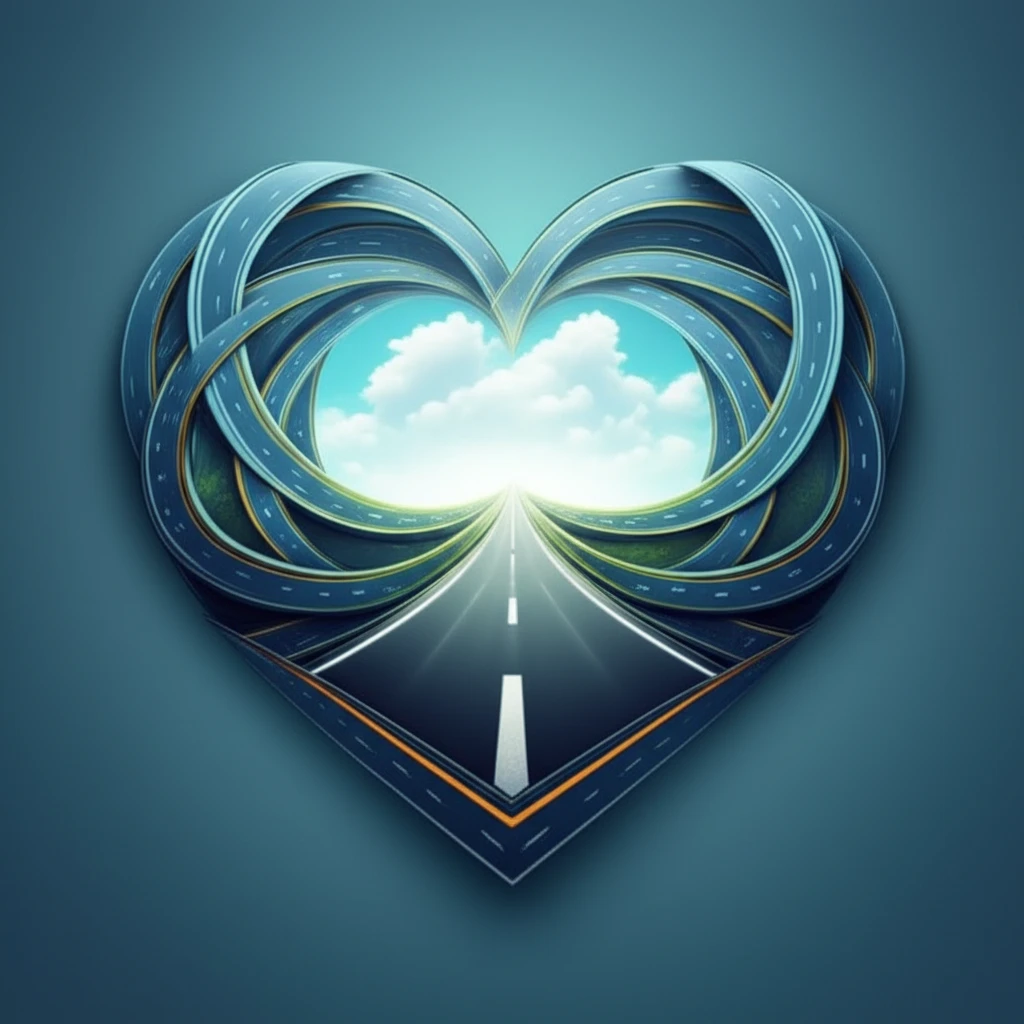 Heart intertwined with roads, symbolizing cholesterol management.