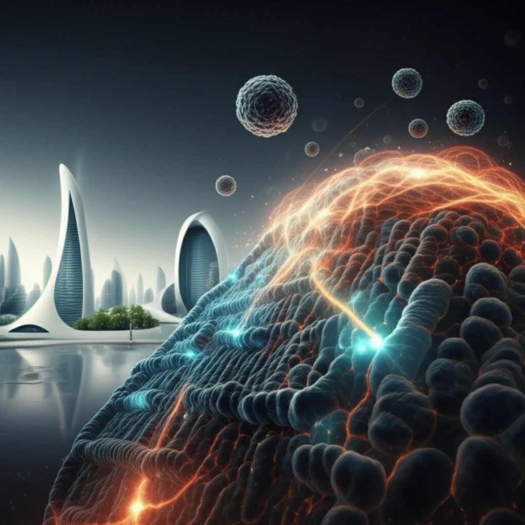 Futuristic fuel cell membrane concept with clean city backdrop