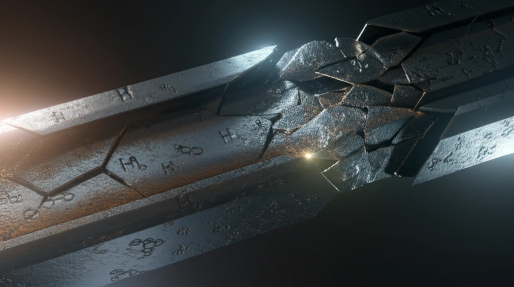 Fractured steel beam with hydrogen embrittlement.
