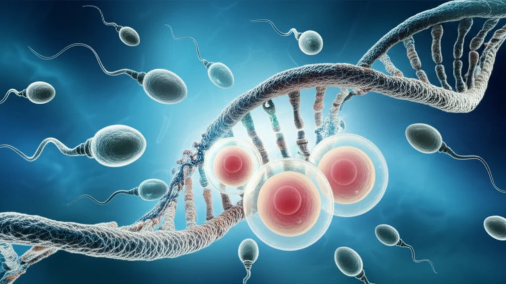 DNA strand intertwined with sperm and egg cells