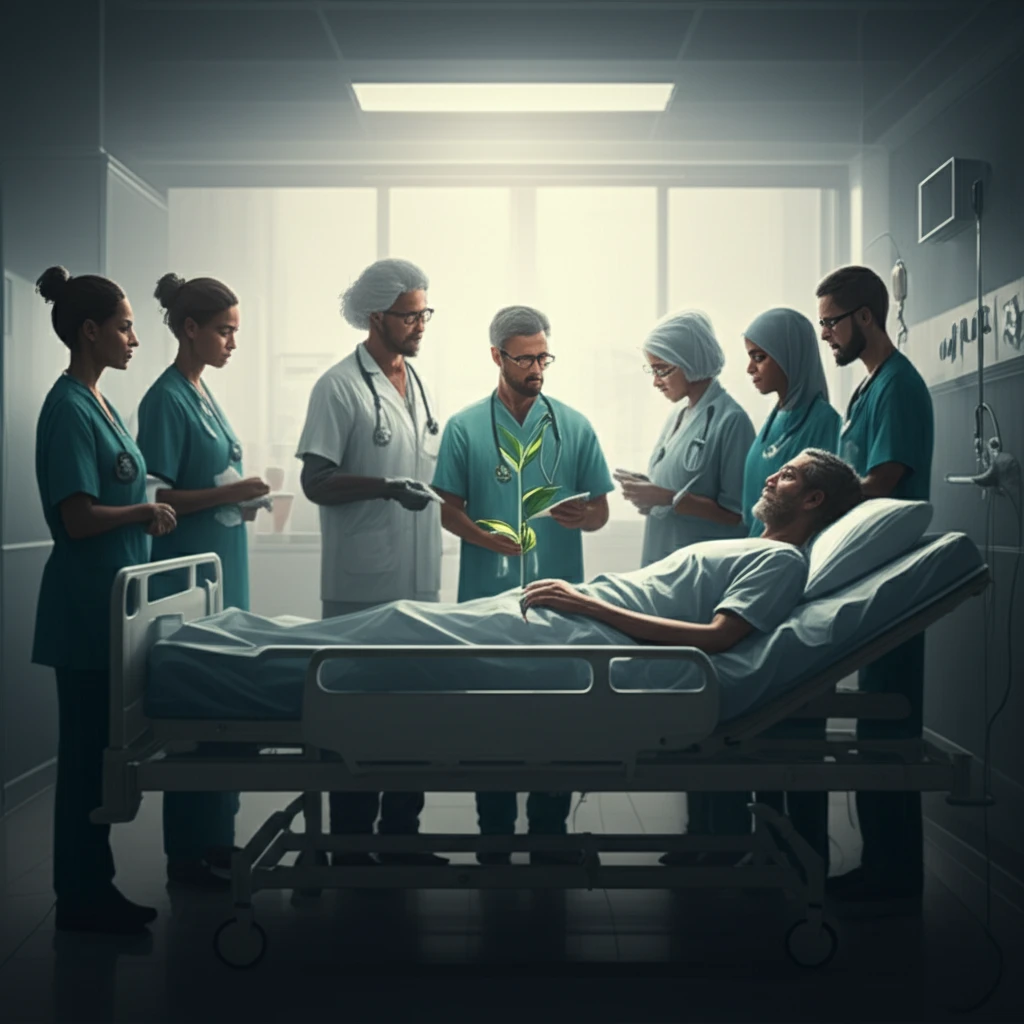 A diverse group makes compassionate end-of-life decisions in a hospital setting.